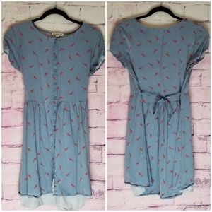 JUNK FOOD DAVID BOWIE LIGHTNING BOLT PRINT BLUE BUTTON FRONT SWING DRESS…